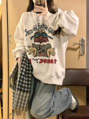 Cartoon round neck sweatshirt with double hood at the back, Chinese wool cotton + composite silver fox velvet 400g