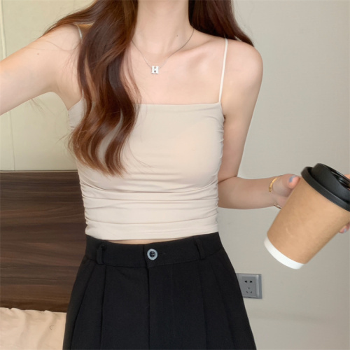 Korean style camisole women's pleated design with padded inner and outer wear beautiful back top