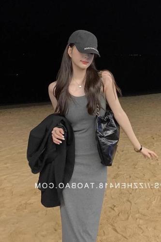 92 cotton/8 spandex 40 counts 210g pure cotton gray long tank top dress women summer 2024 Korean style skirt
