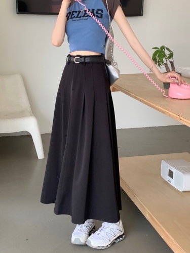 Actual shot and real price ~ Gray suit pleated skirt new style high waist slimming drape A-line long skirt covering the span slimming umbrella skirt