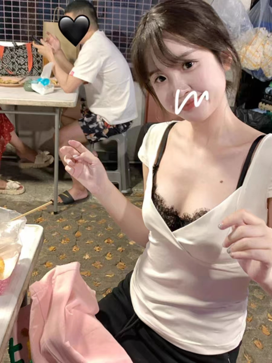Summer new design fake two-piece lace suspender short-sleeved T-shirt feminine pure desire hot girl slim top trendy