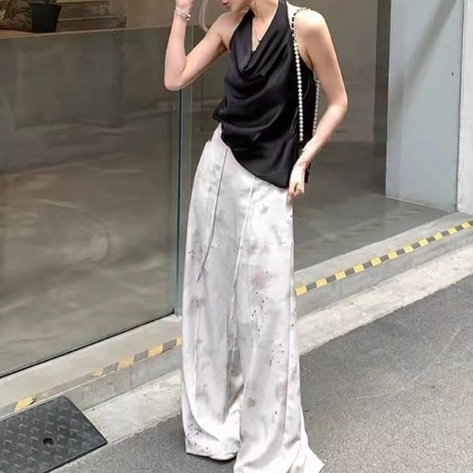 Simple and drapey sexy summer sling female pure desire 2024 fashion high-end acetate backless halter top