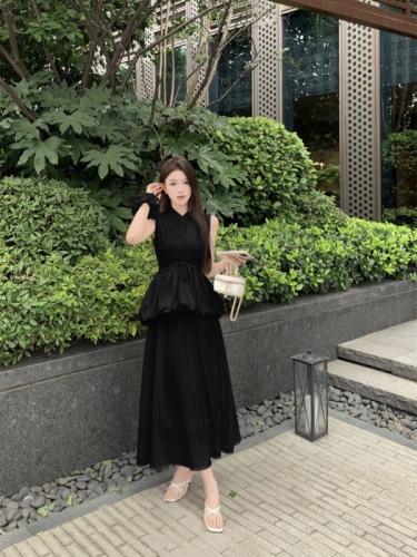 Real shot of tea break, French style, high-end and exquisite fugitive princess dress, female Xia Xin Chinese style A-line long skirt