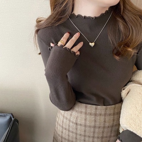 High-end foreign-style inner layering shirt for women's autumn and winter new style fungus hem half turtleneck sweater sweater top