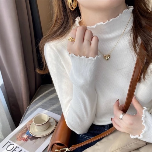 High-end foreign-style inner layering shirt for women's autumn and winter new style fungus hem half turtleneck sweater sweater top