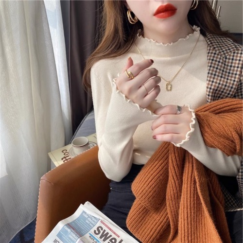 High-end foreign-style inner layering shirt for women's autumn and winter new style fungus hem half turtleneck sweater sweater top