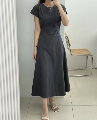 Korea Dongdaemun Purchasing Agency 2024 Summer New Style Round Neck Waist Long Dress