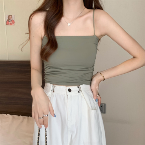 Korean style camisole women's pleated design with padded inner and outer wear beautiful back top
