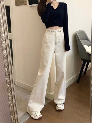 Women's Embroidered Stylish Design High-Waisted Casual Slim Straight Wide Leg Pants for Spring and Autumn 2024 New Arrival