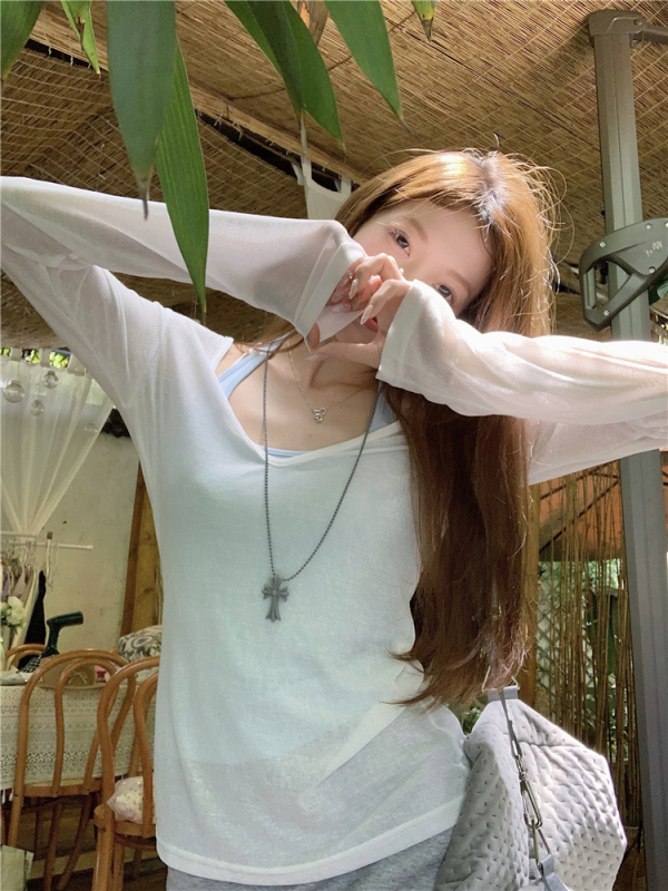 Real shot and real price~Summer new V-neck solid color versatile sun protection T-shirt for women + slim slim fashion casual vest