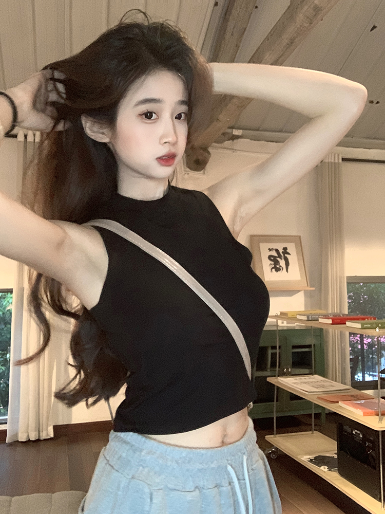 Actual shot ~ pure lust style versatile slimming design navel-baring sleeveless bottoming vest female short top hot girl