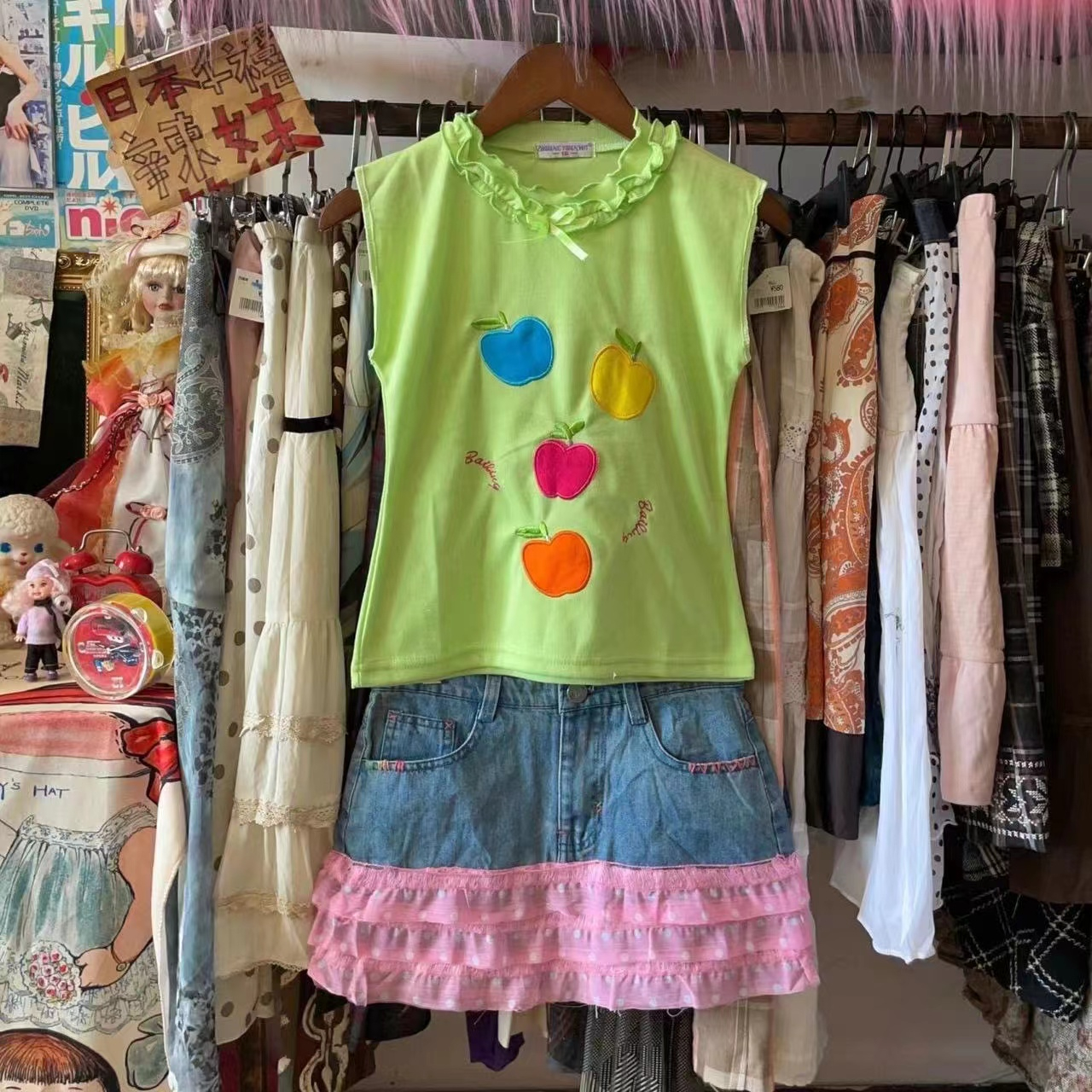 Pure cotton design niche summer new sleeveless vest for women Korean style American slim fit versatile green T-shirt top