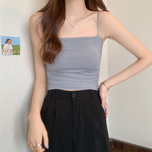 Korean style camisole women's pleated design with padded inner and outer wear beautiful back top