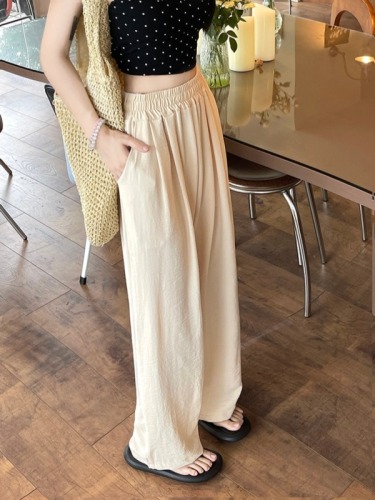 Actual shot of Ice Silk Wrinkle New High Waist Ice Silk Wide Leg Pants with Lazy Acetic Acid Texture