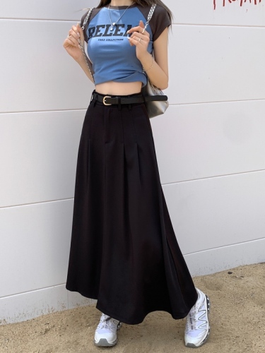 Actual shot and real price ~ Gray suit pleated skirt new style high waist slimming drape A-line long skirt covering the span slimming umbrella skirt