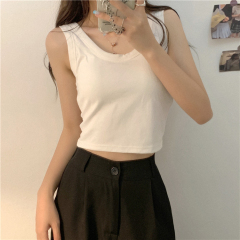 Summer new style breathable pure cotton beauty back girl with breast pads hot girl outer top wide shoulder sleeveless vest