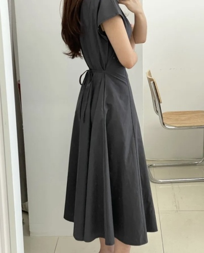 Korea Dongdaemun Purchasing Agency 2024 Summer New Style Round Neck Waist Long Dress