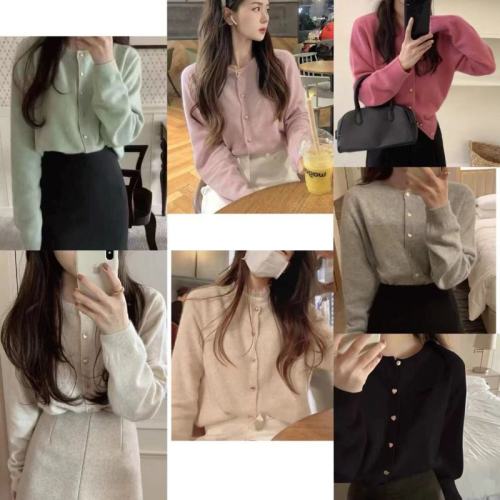 Raccoon velvet gentle love button pink sweater for women in spring and autumn loose and lazy knitted cardigan top jacket