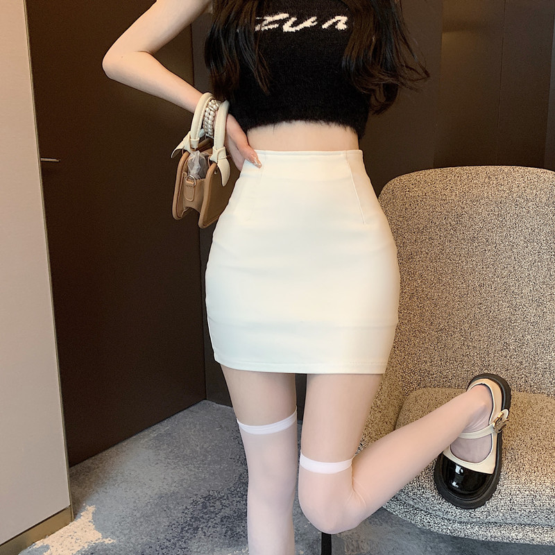 Summer new high-waisted solid color short skirt, simple O-line skirt, anti-exposure hip skirt