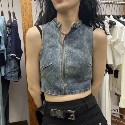 American retro hottie denim sleeveless vest for women spring and summer new Korean style design short street zipper top