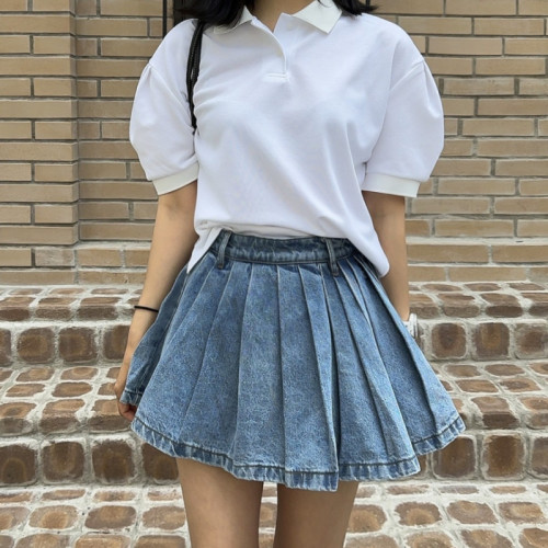 pleated denim culottes