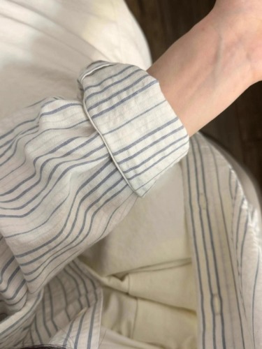 Original fabric 300 pounds extra large size sun protection Korean chic Hong Kong style striped shirt for women