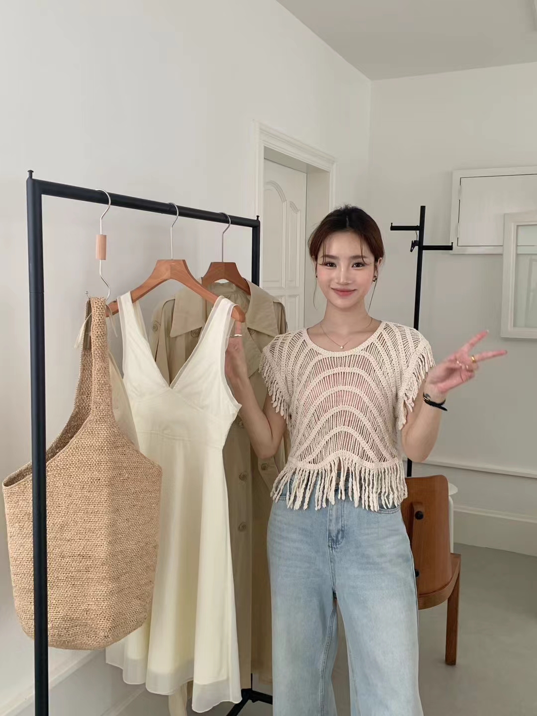 New style hollow woven tassel vest for women petite holiday top