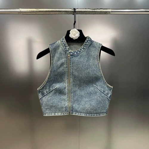 American retro hottie denim sleeveless vest for women spring and summer new Korean style design short street zipper top