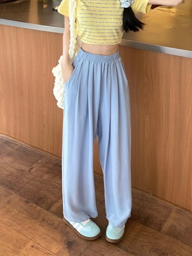 Actual shot of Ice Silk Wrinkle New High Waist Ice Silk Wide Leg Pants with Lazy Acetic Acid Texture