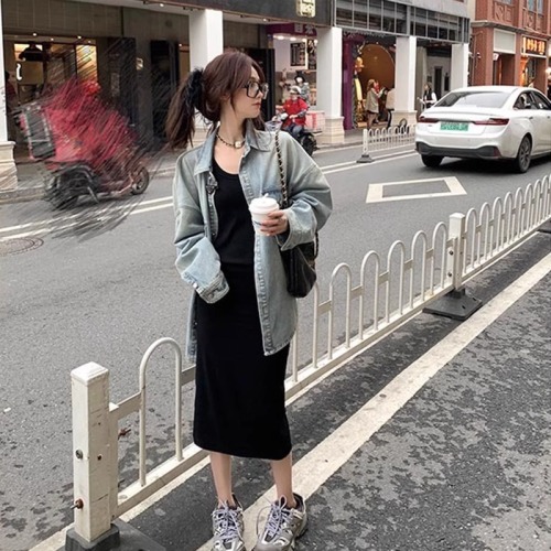 92 cotton/8 spandex 40 counts 210g pure cotton gray long tank top dress women summer 2024 Korean style skirt