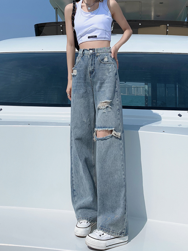 Ripped Jeans Women's Summer High Waist Fashion Casual Popular Pants