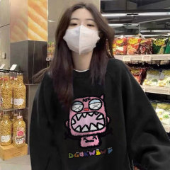 SEZO apricot round neck hooded oversize spring and autumn thin velvet sweatshirt women's new autumn and winter top