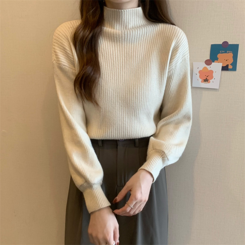 Autumn and winter basic half-turtle collar, long-sleeved, versatile, slimming knitted sweater for women