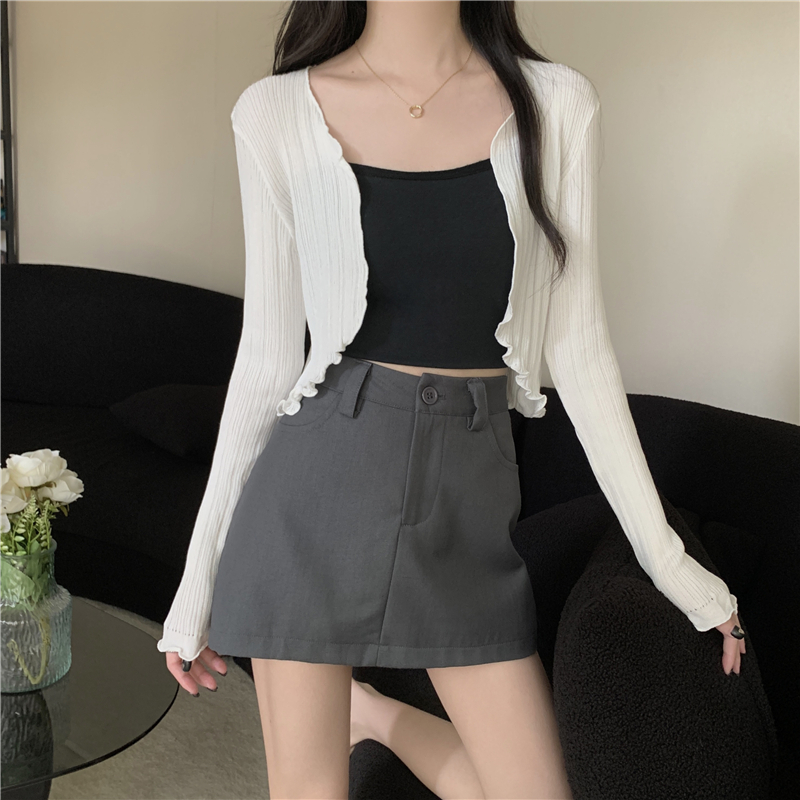 Real shot summer new color short sleeve long-sleeved knitted open jacket women's top for layering