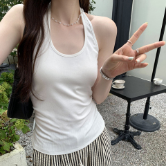 Real photos of niche high-end white halterneck halter top for women summer 2024 new style outer sleeveless short top