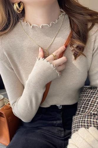 High-end foreign-style inner layering shirt for women's autumn and winter new style fungus hem half turtleneck sweater sweater top