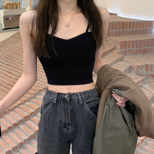 Spring and autumn high-quality spot new camisole for women to wear outside and inside with breast pads, beautiful back, hot girl tube top