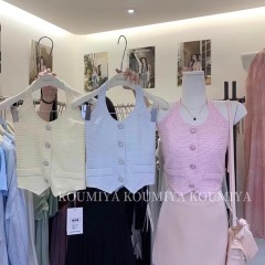 Celebrity Xiaoxiang Style Halter Vest Women's 2024 Tweed Backless Slim Vest Sleeveless Top