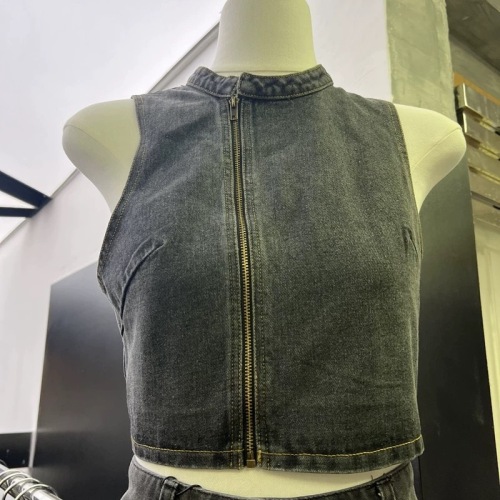 American retro hottie denim sleeveless vest for women spring and summer new Korean style design short street zipper top