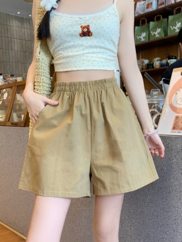 Actual shot of washed cotton, color-enhancing cargo shorts for women, summer petite casual pants, wide-leg pants