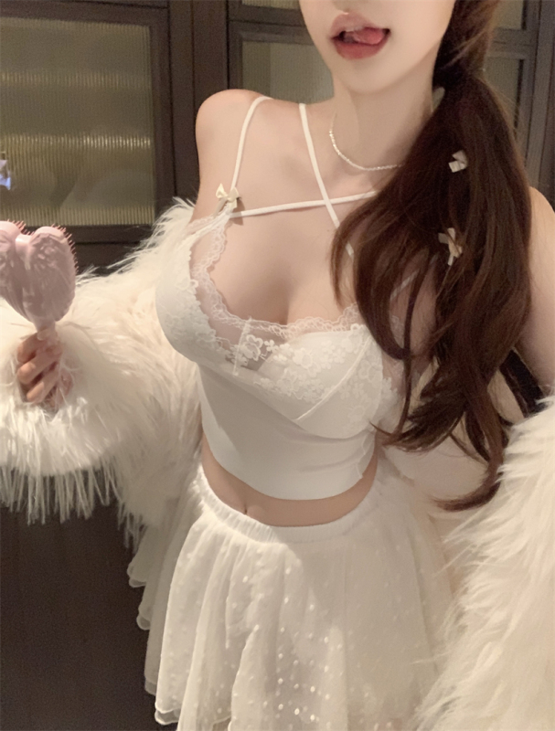 Real shots and real prices - Pure Desire Lace Camisole with Breast Pads, Versatile Bottoming, Short Tube Top, V-Neck, Beautiful Back
