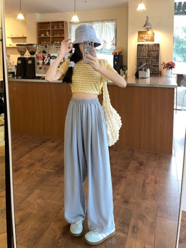 Actual shot of Ice Silk Wrinkle New High Waist Ice Silk Wide Leg Pants with Lazy Acetic Acid Texture