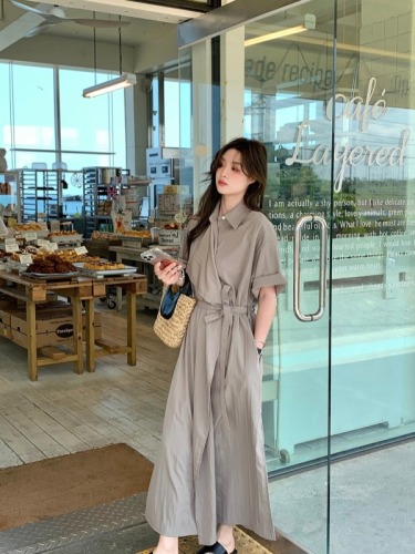 Actual shot~Bilford’s weekend lem-style high-cut tailoring lotus leaf collar loose lazy style shirt dress