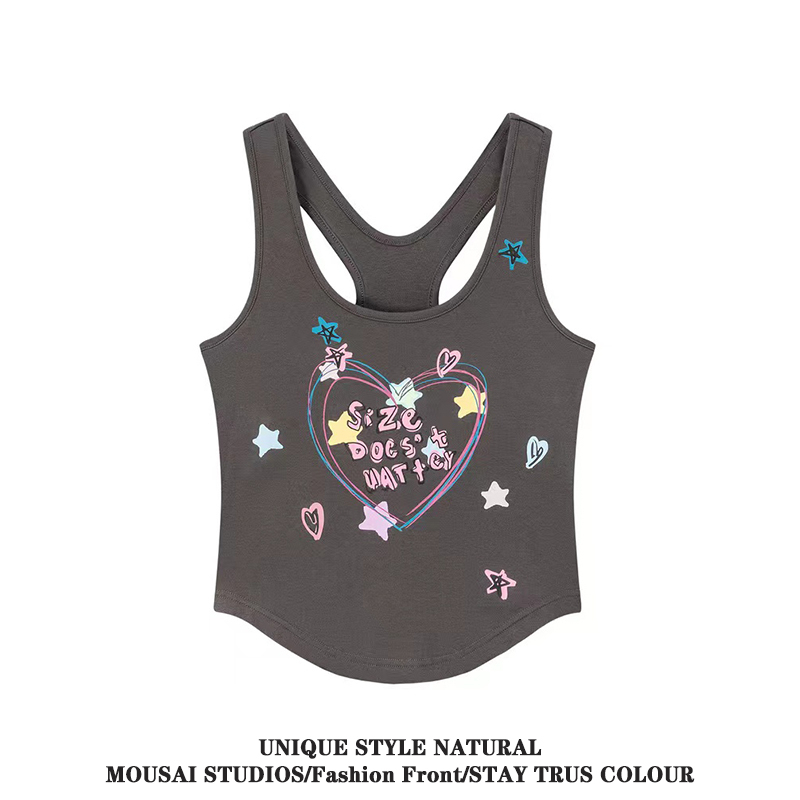 Design niche summer new sleeveless vest for women American retro hottie short love printed slim top