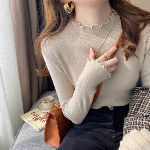 High-end foreign-style inner layering shirt for women's autumn and winter new style fungus hem half turtleneck sweater sweater top