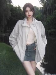 Thin drawstring hooded sun protection jacket for women summer new casual sports outdoor jacket