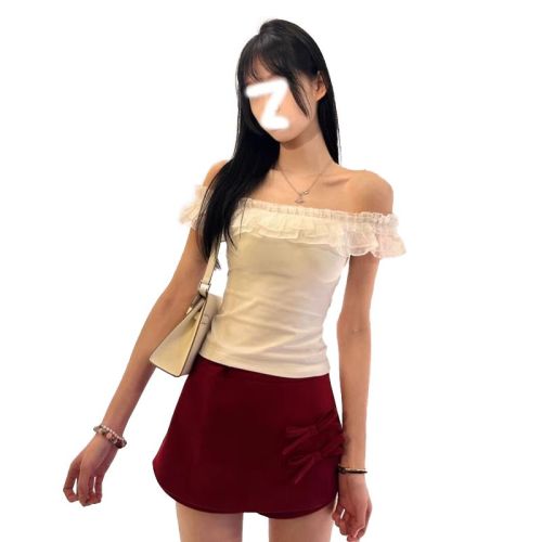 2024 summer new style niche high-end sweet hot girl one-shoulder slim versatile short-sleeved T-shirt tops for women with bows