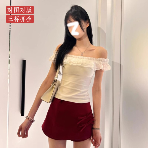 2024 summer new style niche high-end sweet hot girl one-shoulder slim versatile short-sleeved T-shirt tops for women with bows