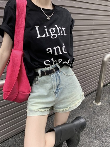 Actual shot~Summer color Margiela raw edge denim shorts for women summer hot pants