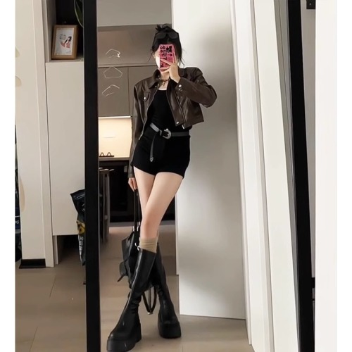 Hot girl American suit shorts spring and autumn new women's black high-waisted A-line tight hot pants with boots